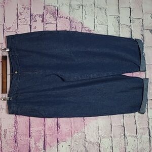 POETRY WIDE LEG CROPPED DENIM STYLE NAVY LINEN PANTS 14 NEW WITH TAGS